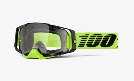 100% Armega MX-Brille Neon Gelb mit klarer Linse, hochwertiger Motocross-Schutzbrille für den Geländesport