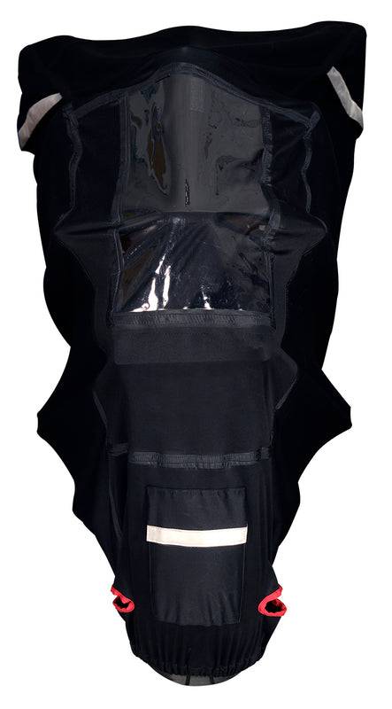 Schwarze Oxford Outdoor Abdeckplane Protex Stretch für Motorrad und Scooter, wetterfest und strapazierfähig.