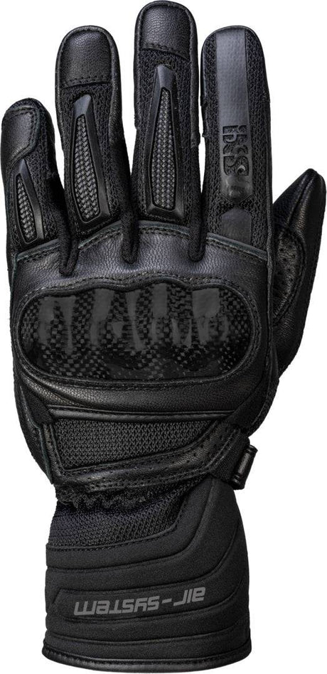 Schwarze iXS Sport Handschuhe Carbon-Mesh 4.0 mit atmungsaktivem Mesh-Material und sportlichem Design.
