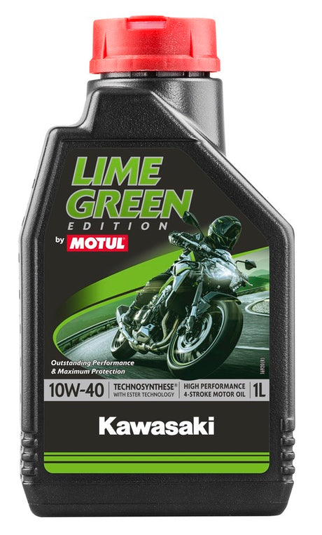 MOTUL Lime Green Kawasaki Motoröl 4T 10W40, 1 Liter, flüssiges Motoröl für Kawasaki Motorräder, 4-Takt-Öl