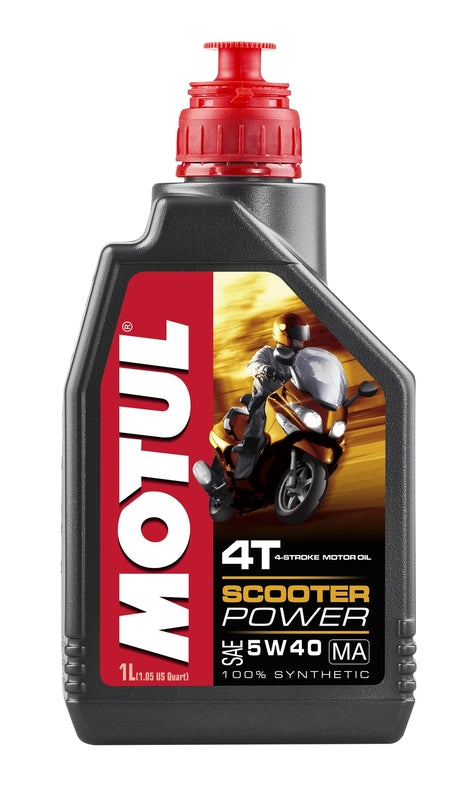 MOTUL Scooter Power 4T Motorenöl 5W40, 1 Liter Flasche, geeignet für Scooter- und Motorradmotoren, klare Flüssigkeit