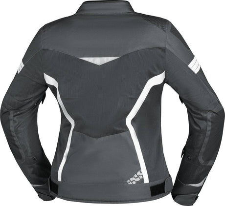 Dunkelgraue Damen-Touring-Jacke von iXS Sport, Trigonis-Air mit weißen Akzenten, für sportliches Outdoor-Design.