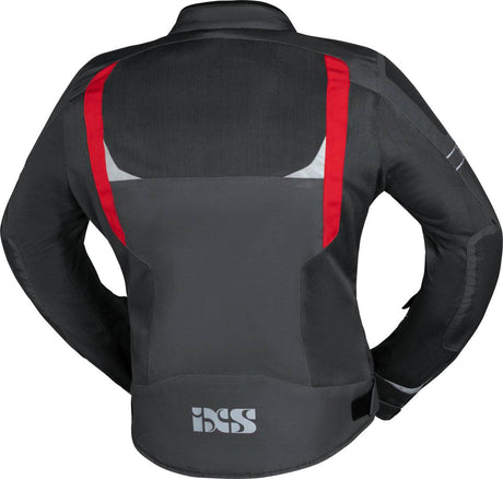 Dunkelgraue und rote iXS Sport Jacke Trigonis-Air für Touren, wetterfeste Motorradjacke mit atmungsaktivem Material, seitliche Taschen