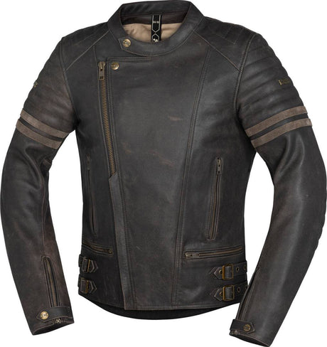 Braune iXS Classic LD Jacke Andy aus robustem Material, detailreiche Nähte und klassischer Schnitt sichtbar.