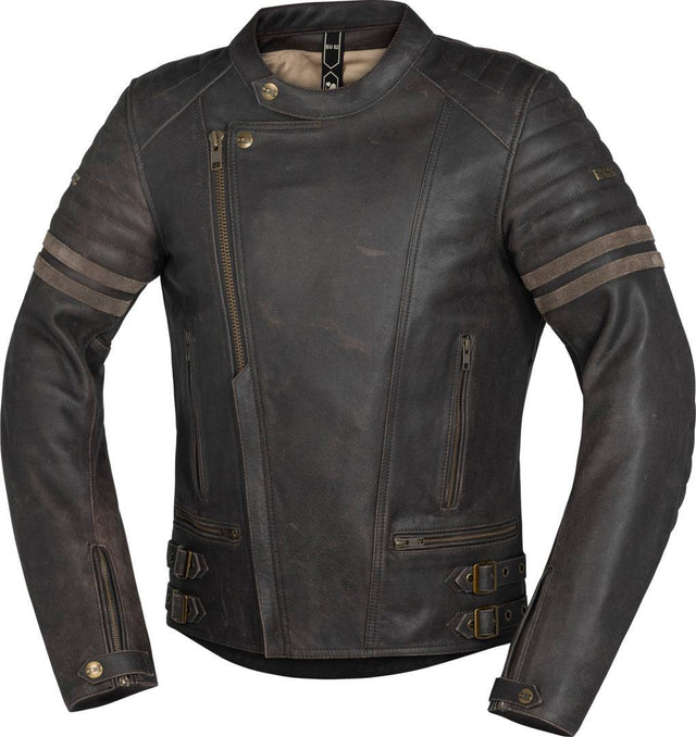 Braune iXS Classic LD Jacke Andy aus robustem Material, detailreiche Nähte und klassischer Schnitt sichtbar.