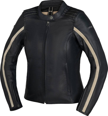Schwarze iXS Classic LD Damen Jacke mit Streifenmuster, blickdichtes Material, stilvoll und bequem für den Alltag.