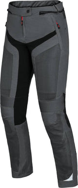 Dunkelgraue und schwarze Damen-Adventure-Hose von iXS Sport, Trigonis-Air, mit robustem Material und bequemer Passform.