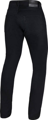 Schwarze iXS Classic AR Jeans Clarkson, robuste Herren-Jeans im klassischen Stil, auf dem Boden liegend.