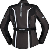 Schwarze, grau-weiße Damen-Adventure Jacke iXS Tour Evans-ST 2.0 mit Reißverschlüssen und reflektierenden Details