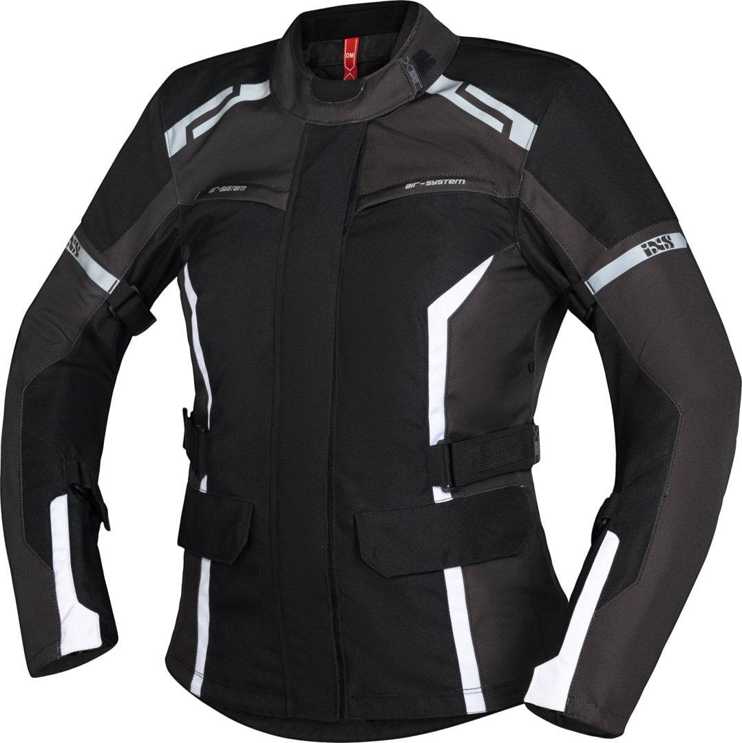 Schwarze, graue und weiße iXS Tour Damen Jacke Evans-ST 2.0 für Adventure, mit atmungsaktiven und wetterfesten Materialien