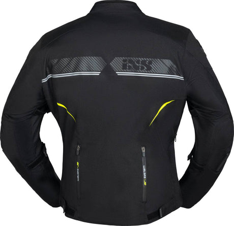 Schwarze iXS Sport Jacke Carbon-ST für Touring, detaillierte Nahaufnahme der sportlichen Motorradjacke mit Schutzfunktionen.