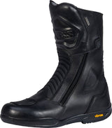Schwarze iXS Tour Stiefel 2-Zip-SYM 2.0 mit Reißverschluss und robustem Design, ideal für Motorradfahrer.