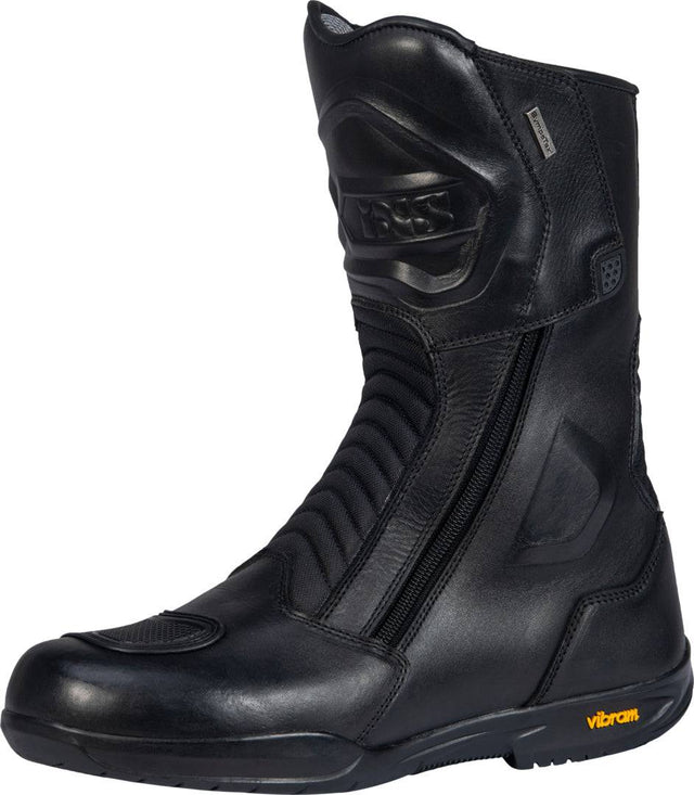 Schwarze iXS Tour Stiefel 2-Zip-SYM 2.0 mit Reißverschluss und robustem Design, ideal für Motorradfahrer.