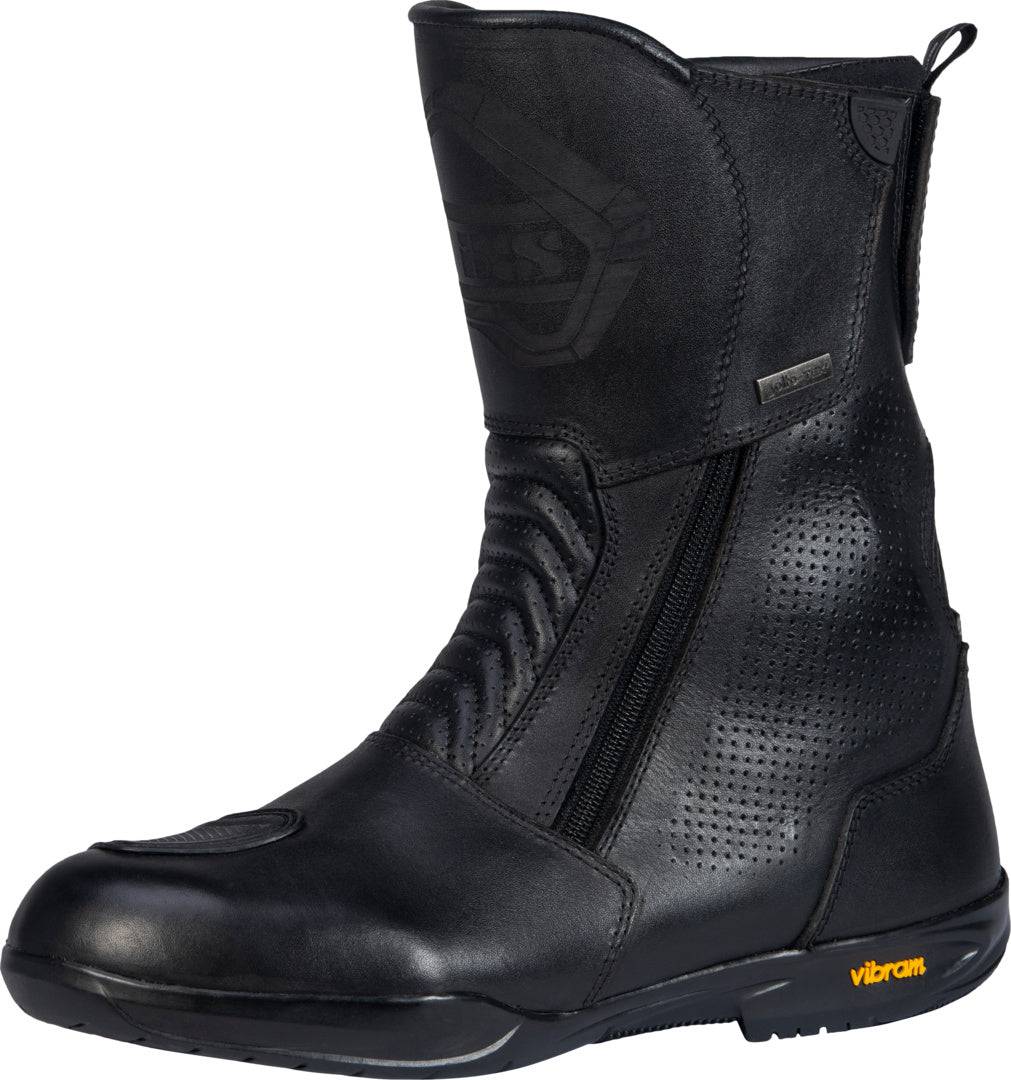 Schwarze iXS Tour Stiefel Nordin-ST 2.0 mit robustem Design und Schnürung, für Motorradfahrer.