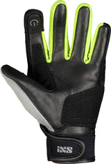 Schwarze und hellgraue Damen-Handschuhe iXS Classic Evo-Air mit Neon-Gelb Akzenten, atmungsaktiv und sportlich gestaltet.
