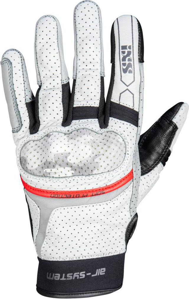 Helles graue und schwarz-grauer iXS Tour Handschuh Desert-Air mit atmungsaktivem Material, ergonomischem Design und strapazierfähigem Material