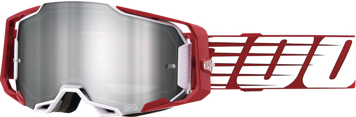 100Percent Armega Motocrossbrille, Oversized Deep Red mit silberner Spiegelfront, strapazierfähiges MX-Helmzubehör