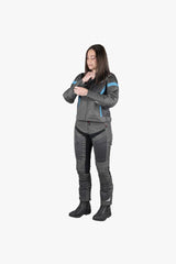 Dunkelgraue und türkise iXS Sport Damen Jacke Trigonis-Air, touring Jacke mit aerodynamischem Design und Belüftungsöffnungen
