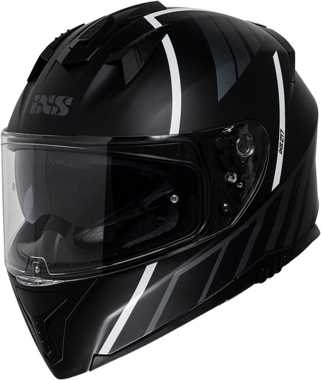 Schwarzer und weißer iXS Integralhelm iXS217 2.0 mit mattem Finish, Schutzhelm für den Motorradsport, Blick auf die Helmschale