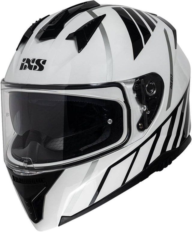 Weiß-schwarzer iXS Integralhelm iXS217 2.0 mit klarer Visier und Belüftung für sicheren Motorradschutz