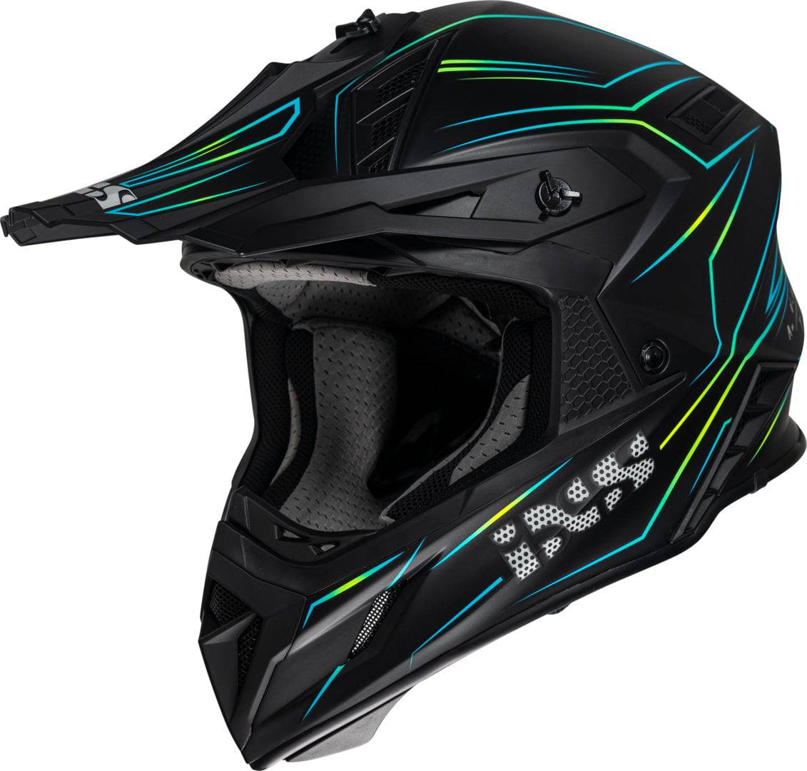 iXS Motocrosshelm iXS189FG 2.0 in mattschwarz-Gelb Fluo mit Visier und Belüftungsöffnungen