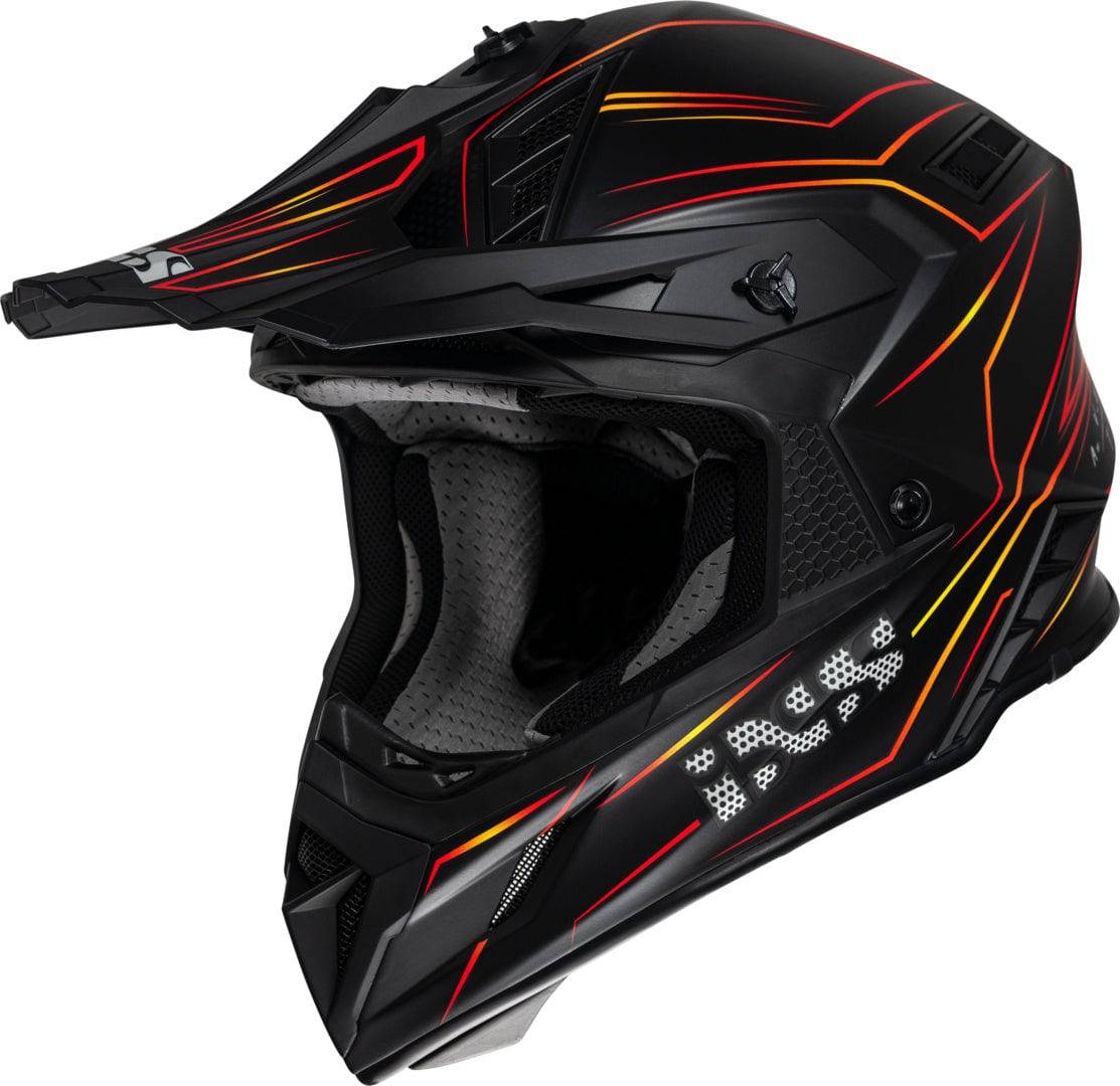 iXS Motocrosshelm iXS189FG 2.0, matt schwarz-rot, strapazierfähiges Design mit Belüftungsöffnungen und Visier.