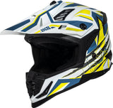 iXS Motocrosshelm iXS363 2.0 in mattem Weiß-Blau-Gelb Fluo mit Visier und Belüftungsöffnungen, sportliches Design