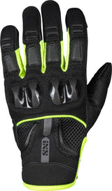 Schwarze iXS Tour Handschuhe Matador-Air 2.0 mit gelb fluo Akzenten, atmungsaktives Material, für Radfahrer oder Motorsport.
