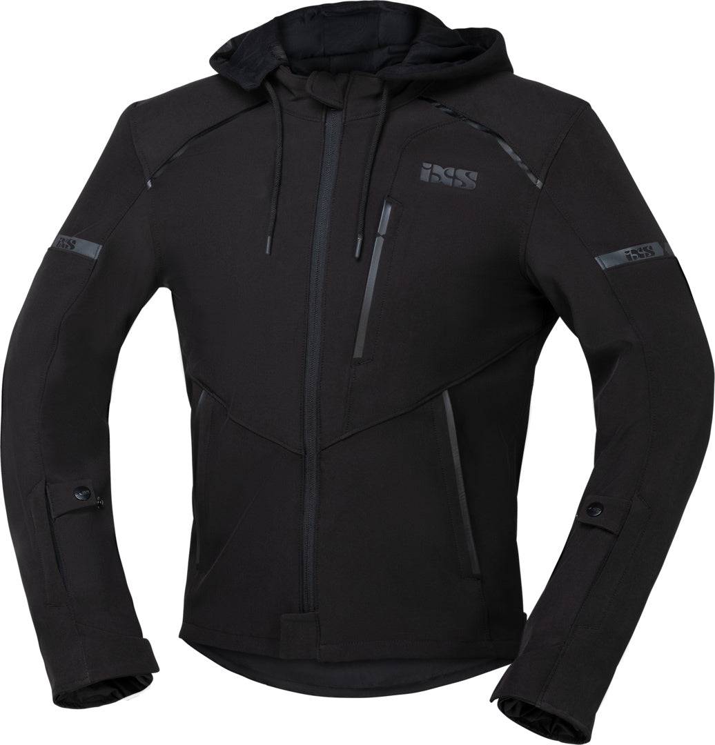 Schwarze iXS Classic SO Jacke für Motorräder, robuste Lederjacke mit Schutzdetails, auf einem model getragen