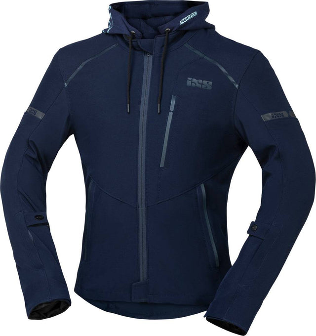 Blaue iXS Classic SO Jacke für Motorräder, robuste Motorradjacke mit klassischem Design, sichtbar auf dem Bild.