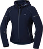 Blaue iXS Classic Damen Motorradjacke Moto 2.0, robuste Jacke mit Schutz und stilvollem Design, auf einem Model getragen