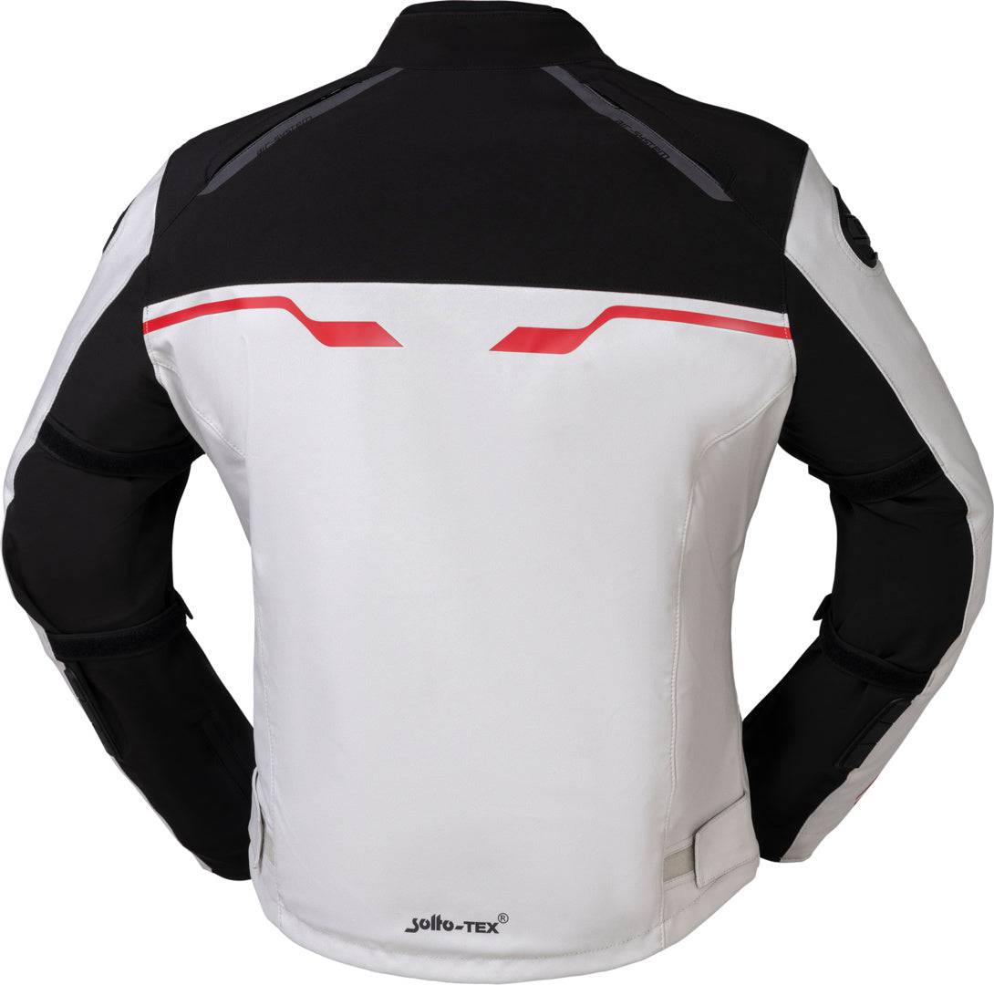 iXS Sport Jacke Hexalon-ST in Weiß, Schwarz und Rot, touring Jacke mit Schutz, für Radfahrer, auf weißem Hintergrund sichtbar