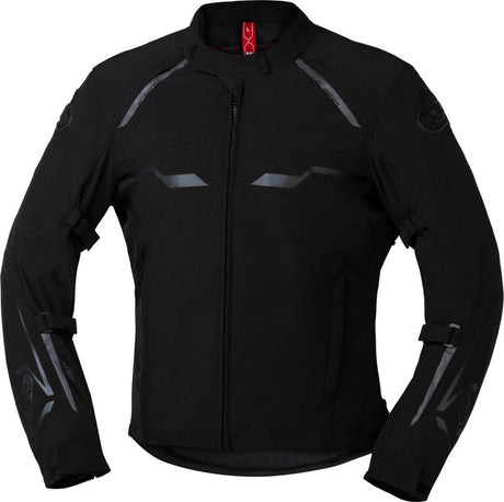 Schwarze iXS Sport Jacke Hexalon-ST für Touren, mit wasserdichter Oberfläche und reflektierenden Elementen.