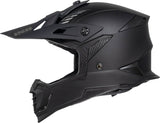 Schwarzer iXS Motocrosshelm iXS363 1.0 in mattem Schwarz, mit Visier und Belüftungsöffnungen, auf einer weißen Oberfläche.