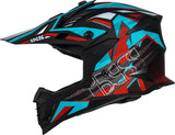 Matt-schwarzer iXS Motocrosshelm iXS363 2.0 mit petrol-rot Akzenten, sichtbare Belüftungslöcher und strapazierfähiges Design