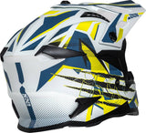iXS Motocrosshelm iXS363 2.0 in mattschwarz-Weiß-Blau-Gelb Fluo, mit Schutzvisier und Belüftungssystem