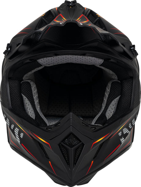 iXS Motocrosshelm iXS189FG 2.0 in mattschwarz und rot, mit Visier und Belüftungsöffnungen, auf einem weißen Hintergrund.