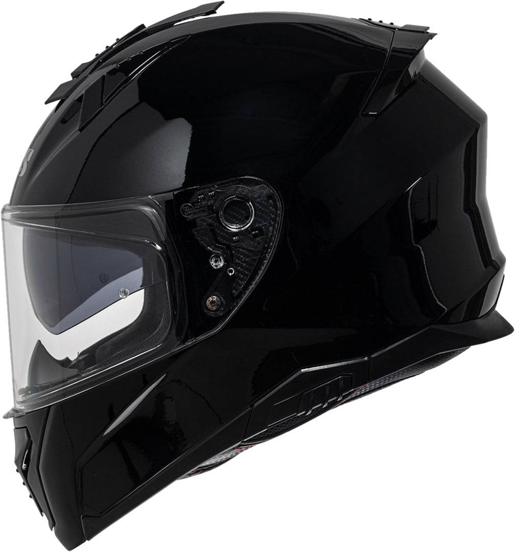 Schwarzer iXS Integralhelm iXS217 1.0 mit klarer Visier, sicherer Schutz, aerodynamisches Design, auf einem neutralen Hintergrund.