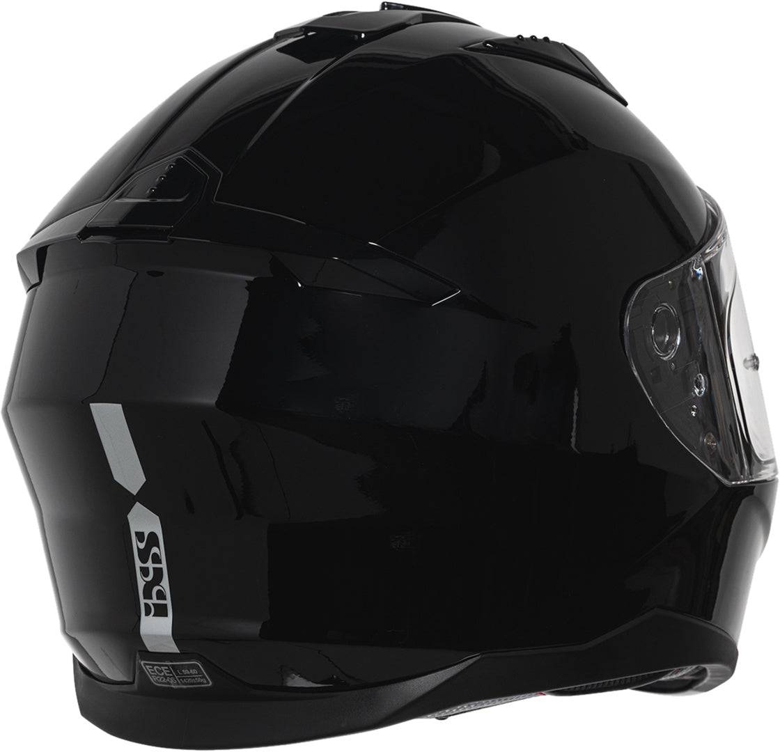 Schwarzer iXS Integralhelm iXS217 1.0 mit schützender Visier- und Belüftungsöffnungen, für sicheren Motorradschutz.