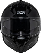 Schwarzer iXS Integralhelm iXS217 1.0 mit klarer Visier, sicherer Schutz für Motorradfahrer, detailreiche Nahaufnahme