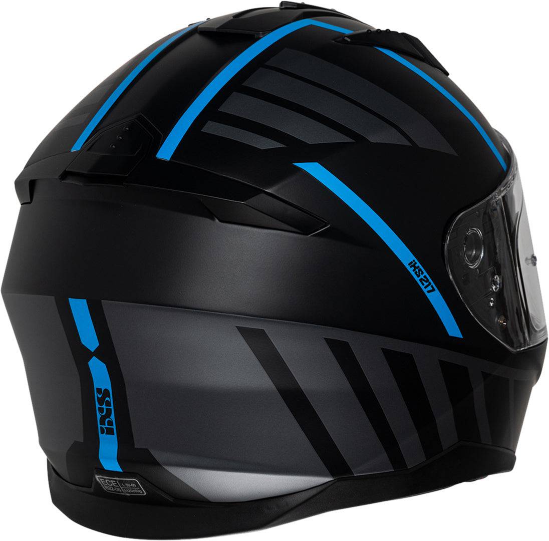 iXS Integralhelm iXS217 2.0 in mattschwarz-türkis mit Visier, stabiles Design für sicheren Schutz beim Motorradfahren