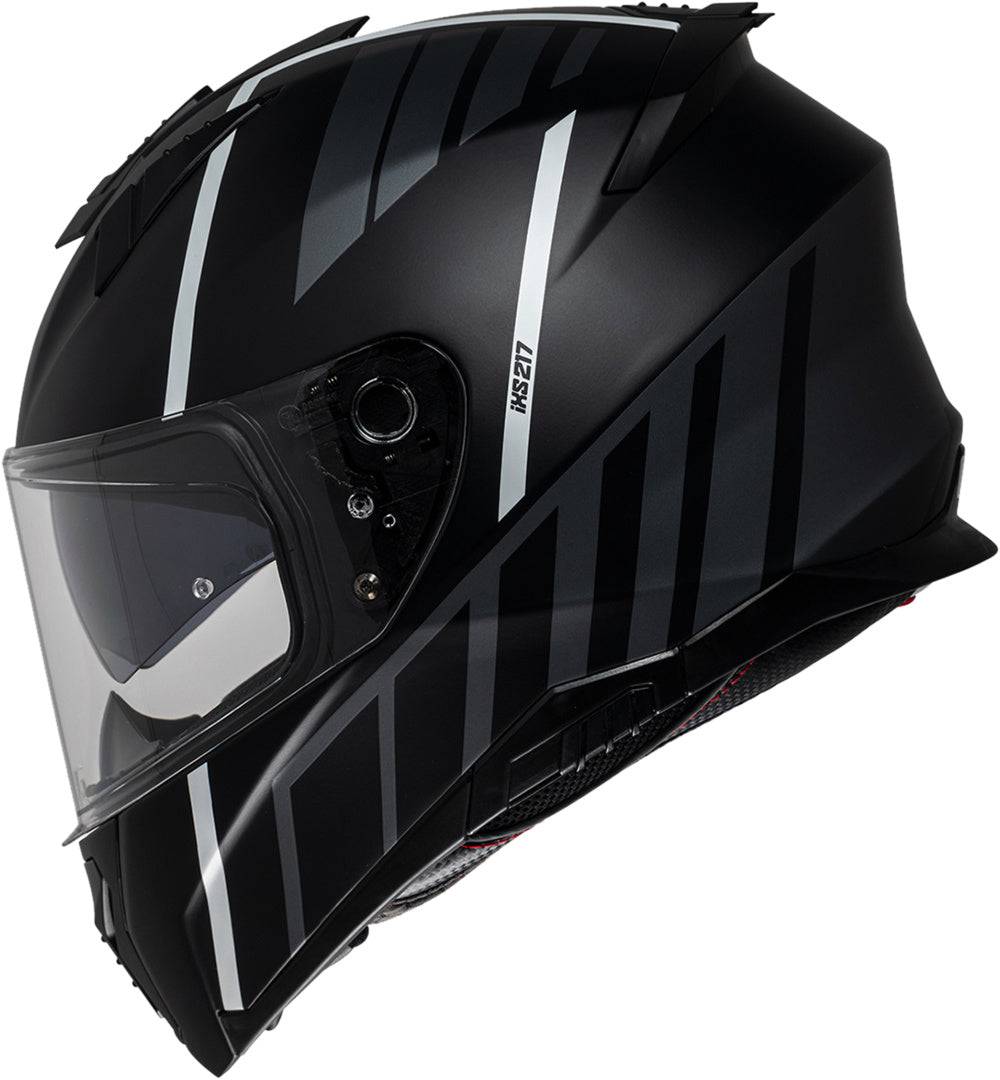 Schwarzer und weißer iXS Integralhelm iXS217 2.0 mit matt Finish, sichtbare Helmschale und Belüftungsöffnungen
