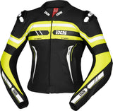 Schwarz-gelbe, weiße iXS Lederkombi 2-teilig, Sport LD RS-700, mit Schutzpolsterung und sportlichem Design.