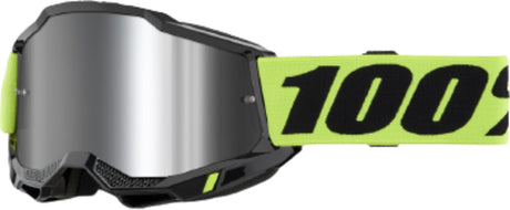 100% Motocrossbrille Accuri 2 Neon Yellow - Mirror Silver Lens