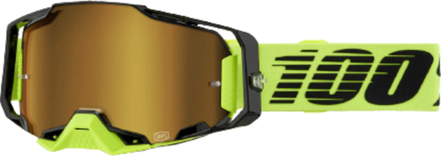 100% Armega Motocrossbrille Neon Yellow - Mirror Gold Lens