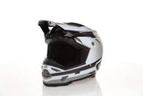 Helles weißer 6D ATR-3 Pure Gloss Motocrosshelm mit Visier und Belüftungsöffnungen, Schutz und Komfort für das Motorradfahren.