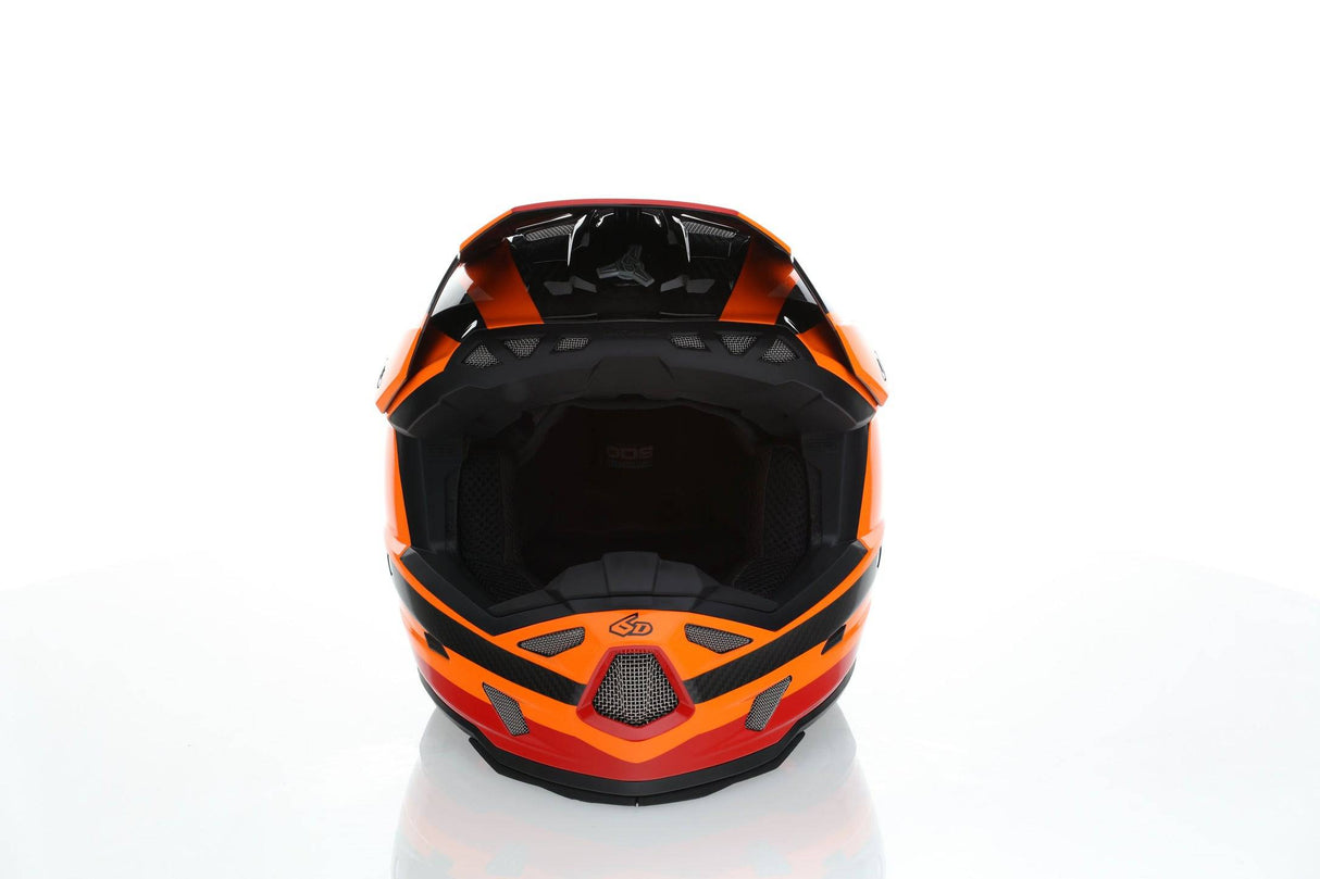 Motocrosshelm 6D ATR-3 Pure Gloss Orange FIM mit aerodynamischem Design und verstellbarer Visierabdeckung, glänzende orangefarbene Oberfläche