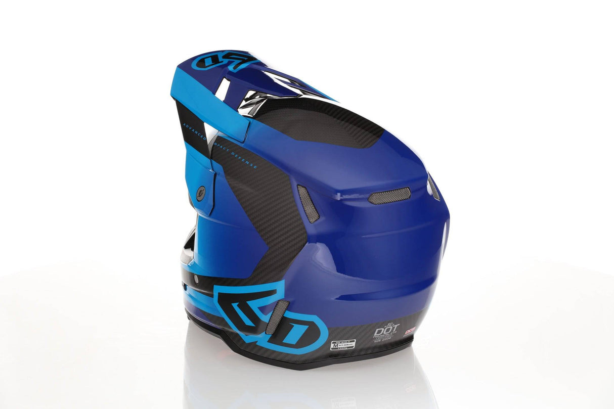 Motocrosshelm 6D ATR-3 Pure Gloss Deep Blue mit glänzend blauer Oberfläche und robustem Design.