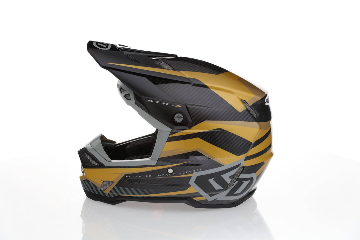 Motocrosshelm 6D ATR-3 Rival Gloss Gold FIM mit aerodynamischem Design und goldener Lackierung, Schutzbrille inklusive