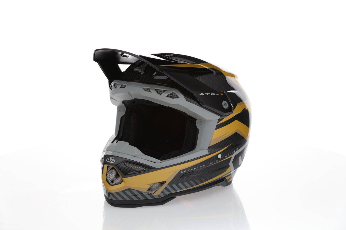 Motocrosshelm 6D ATR-3 Rival Gloss Gold mit modernem Design und aerodynamischer Form, glänzende goldene Oberfläche.